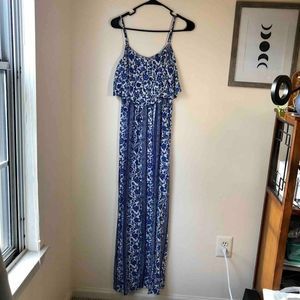 H&M Blue Floral Maxi Dress with Low Side Slits Size 4